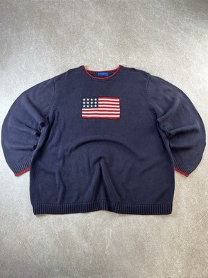 Karen Scott Sport Herren American USA Flag Pullover Navy Blau XXL Baumwolle Strick 90s