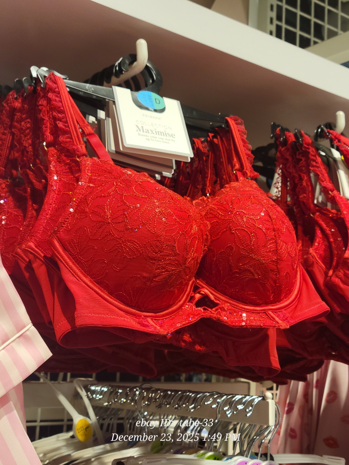 Primark 2 sizes bigger boost cup bra Sequin Lace maximise Push Up THICK Pad Red image 5