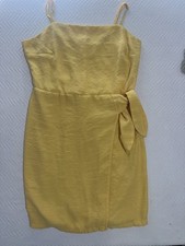 NINE WEST Yellow Solid Square Neck Spaghetti Strap Tie Knee Sundress Size M