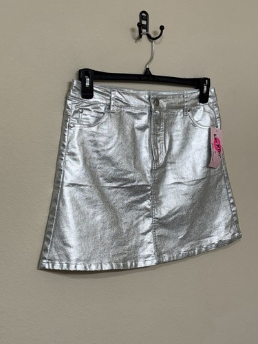 Luv Betsey by Betsey Johnson Teen Girl Silver Mid Rise Slim Short Skirt 18 - Picture 2 of 9