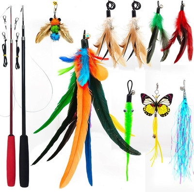 2PCS Ultra-Long Cat Teaser(50+38)+9Pcs Da Bird Feather Refills Fishing Pole