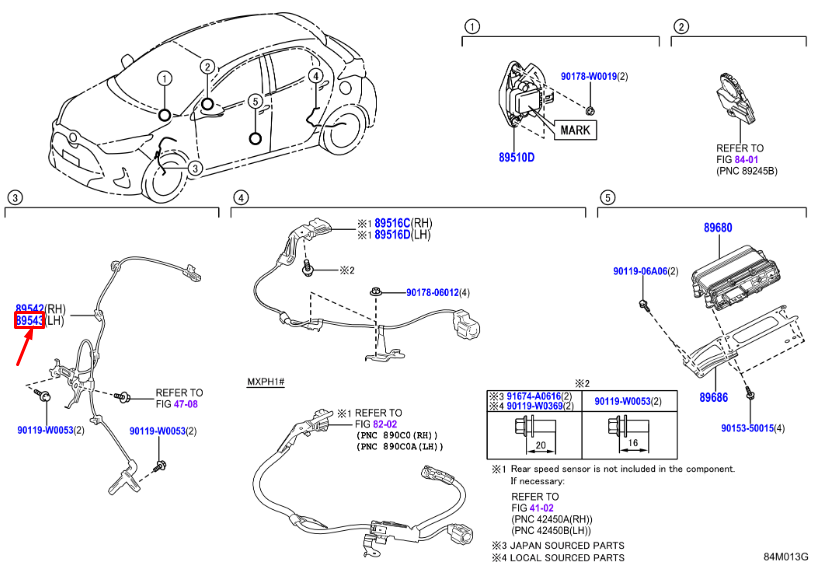 TOYOTA YARIS P21 Front Left ABS Speed Sensor 89543K0020 NEW