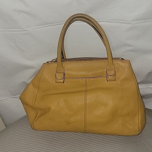 VINCE CAMUTO Jace Tan Leather Satchel Bag 2 handle Floral Inside Pockets Mature - Picture 3 of 6