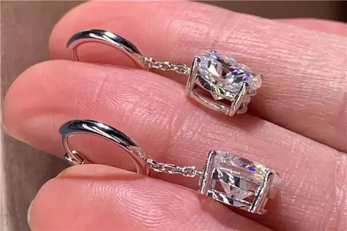 2Ct Oval Cut Lab-Created Diamond Drop Dangle Earring 14K White Gold Plated - Picture 2 of 5