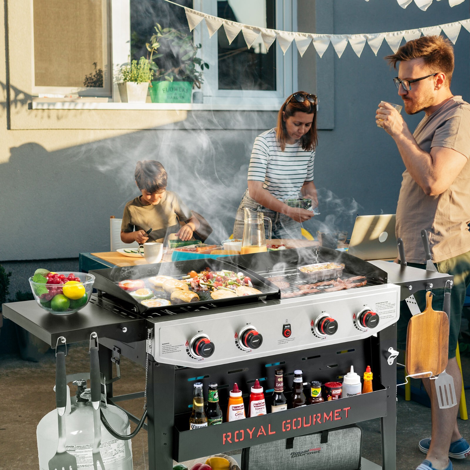 Royal Gourmet Propane Gas Grill and Griddle Combo with An Set of Grilling Gear