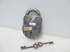 Large Iron Padlock Old Lock 2 Keys Keyhole Brass Keyhole Cover 5"H