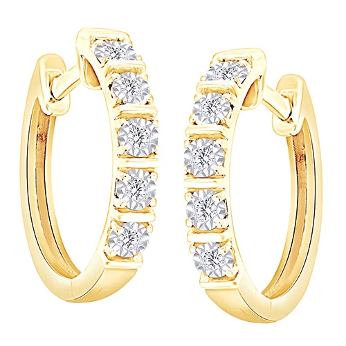 Pendientes de aro de 1/4 quilate enchapados en oro blanco de 14 quilates con diamantes naturales para mujer Foto 4 de 4