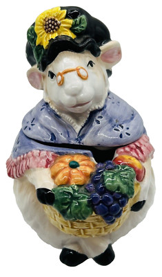 Fitz & Floyd Jam Jar Harvest Farm Goat Ceramic Sheep Lamb Granny 1993 No Spoon