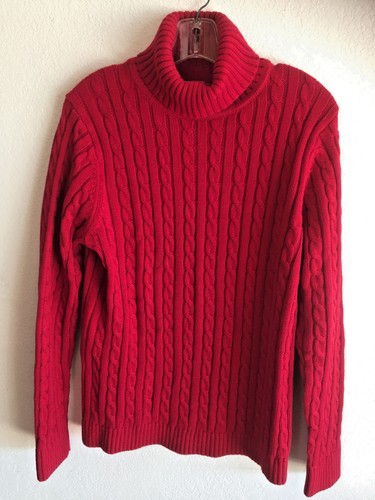 LL Bean Red Cotton Turtleneck Sweater 