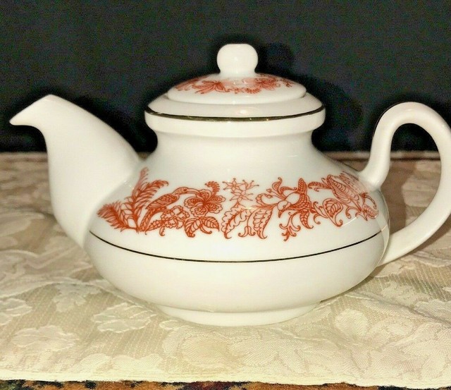"MLESNA" Lanka. Porcelain Tea Pot White With Gold Trim Bird Design eBay