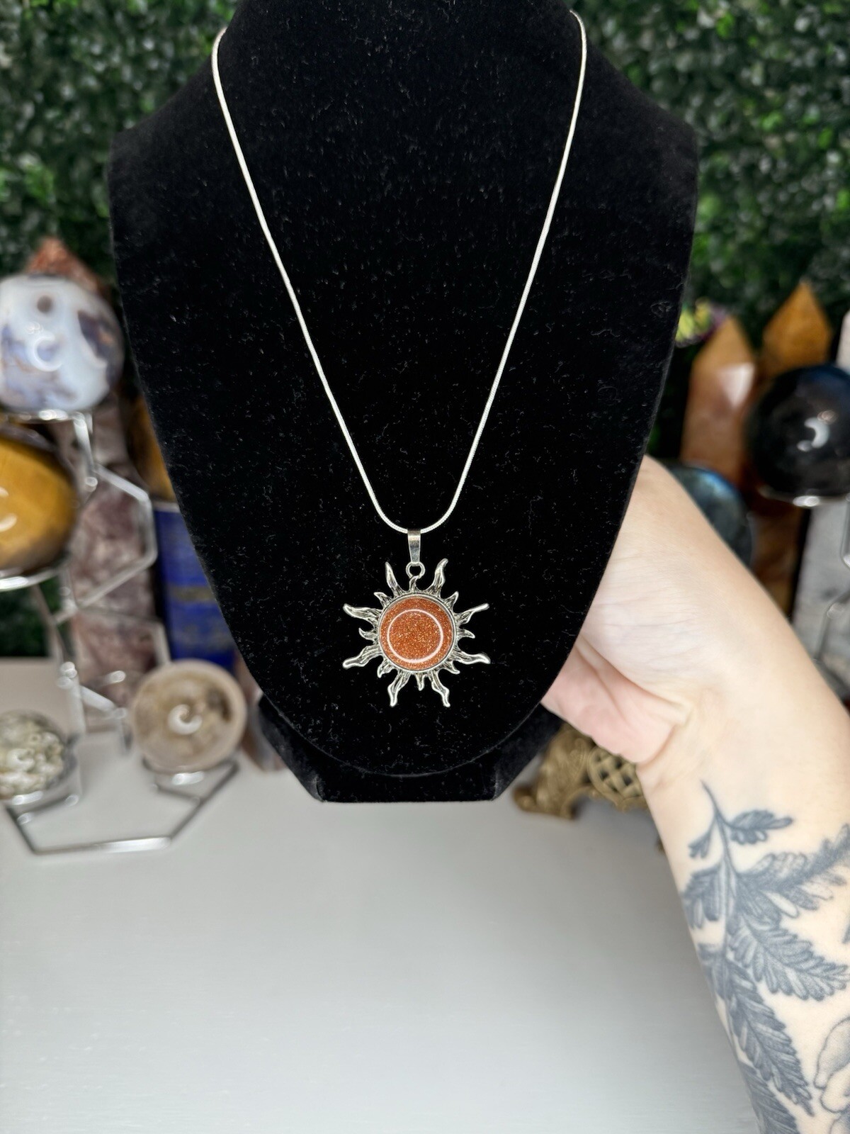 Gold Sandstone Sun Crystal Necklace for Positive Energy