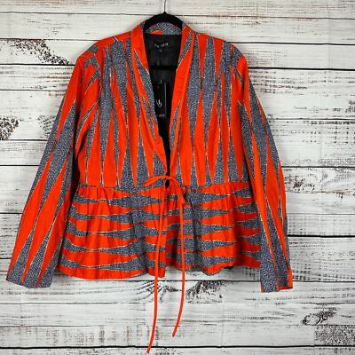 Women's NWT Mae Otti Orange Black African Print Tie Front Blazer Jacket Size 2X