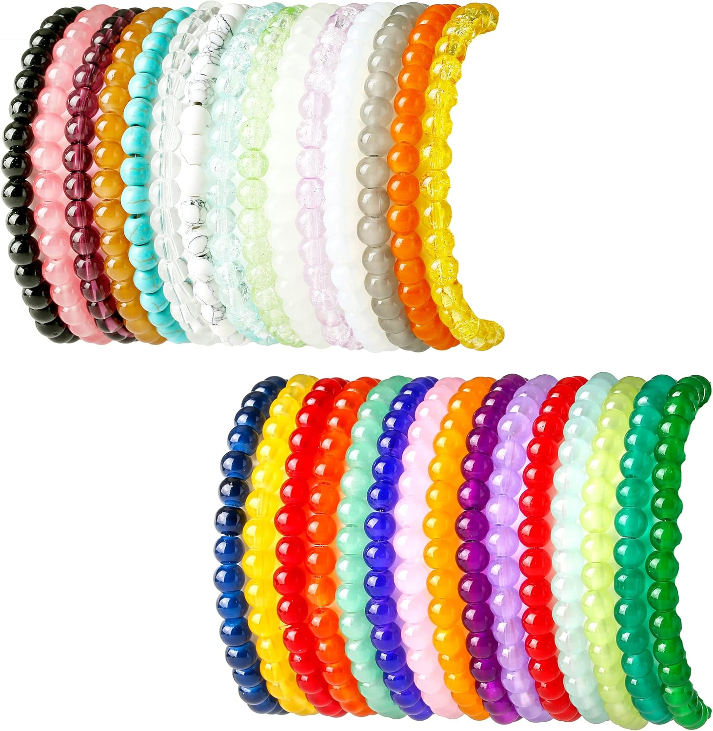 30 PCS 6Mm Crystal round Beaded Bracelet Set Healing Glass Stretch Bracelets for