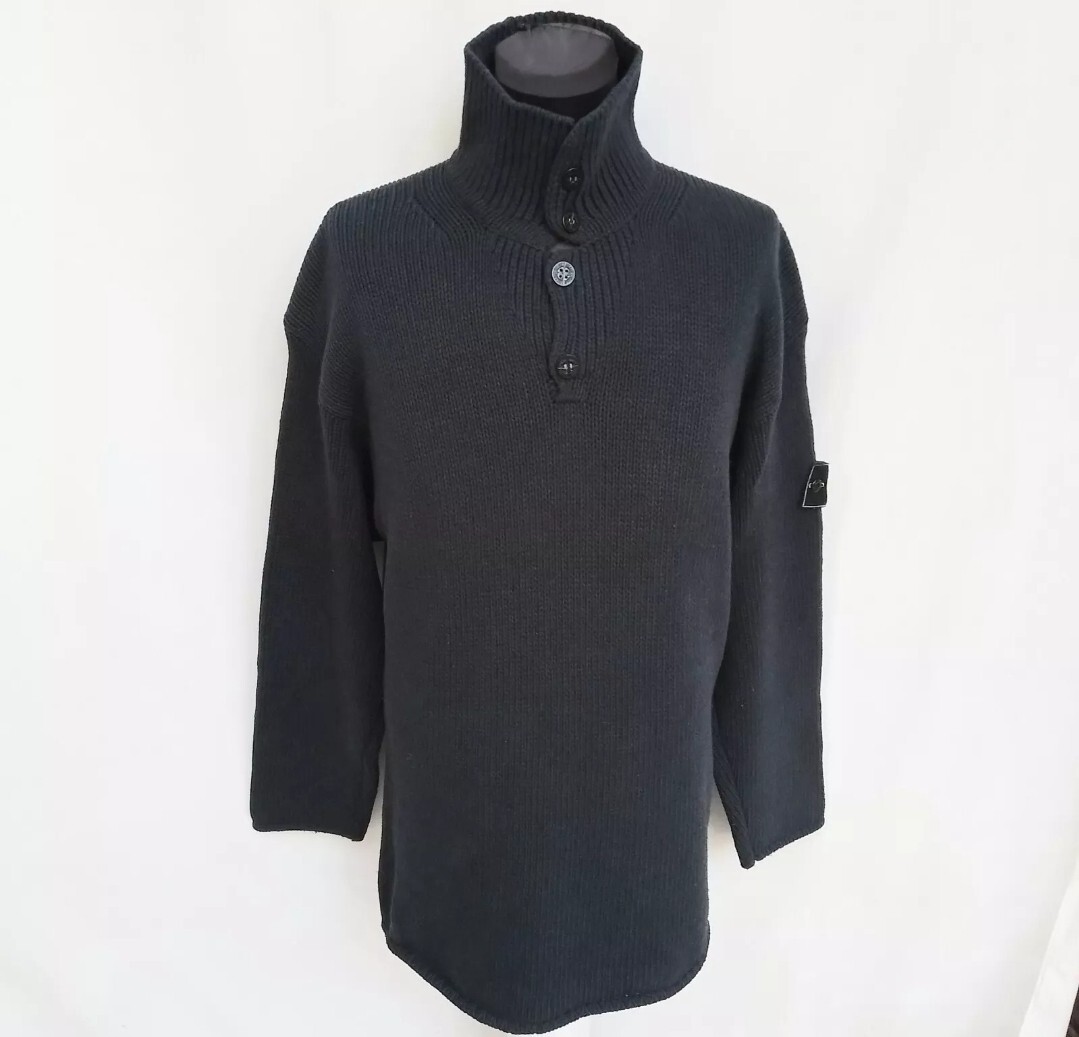 Stone Island A/W 1997 Button Wool Knit Sweatshirt Sweater Sz Stone Island A/W 1997 Button Wool Knit Sweatshirt Sweater Sz
