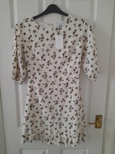 Faithfull The Brand Estelle Rocha Floral Mini Dress Size M   Cream & Chocolate 