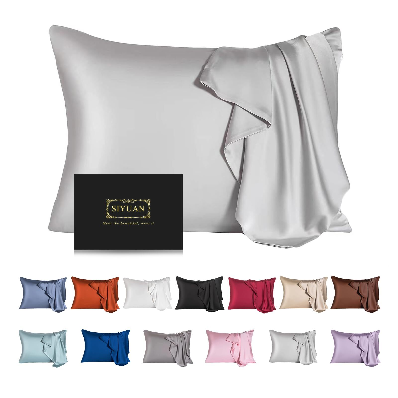 Mulberry Silk Pillowcase for Hair and SkinQueen Size Cooling Silk Pillow Case...-image
