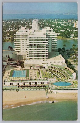 Eden Roc Hotel Aerial View Cabana Yacht Club Miami Beach FL Chrome Postcard Vtg