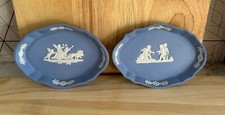 Pair Of Vintage Wedgwood Jasperware Blue Oval Trinket Dishes made in England