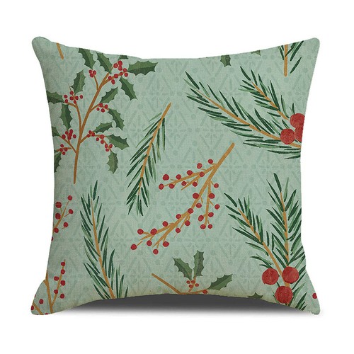 Christmas Joy Green Leaves Throw Pillow Covers Winter Holiday Holly Cushion Case - Picture 11 of 71