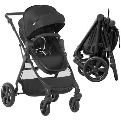 Homcom 2 in 1 Kinderwagen Kinderwagen mit Wendesitz Einzelhand klappbar schwarz