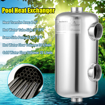 200K BTU Swimming Pool Heat Exchanger - 304 Stainless Steel, 4.8 Sq Ft Area, For Pools, Hot Tubs, Solar