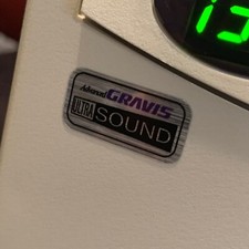 Gravis Ultrasound V2 SILVER Computer Case Badge FLAT Sticker Retro 486 P5 PC