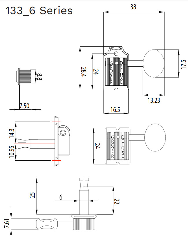Grover Nickel 6 Inline Guitar Tuners for Vintage Fender Strat/Tele® 133N6