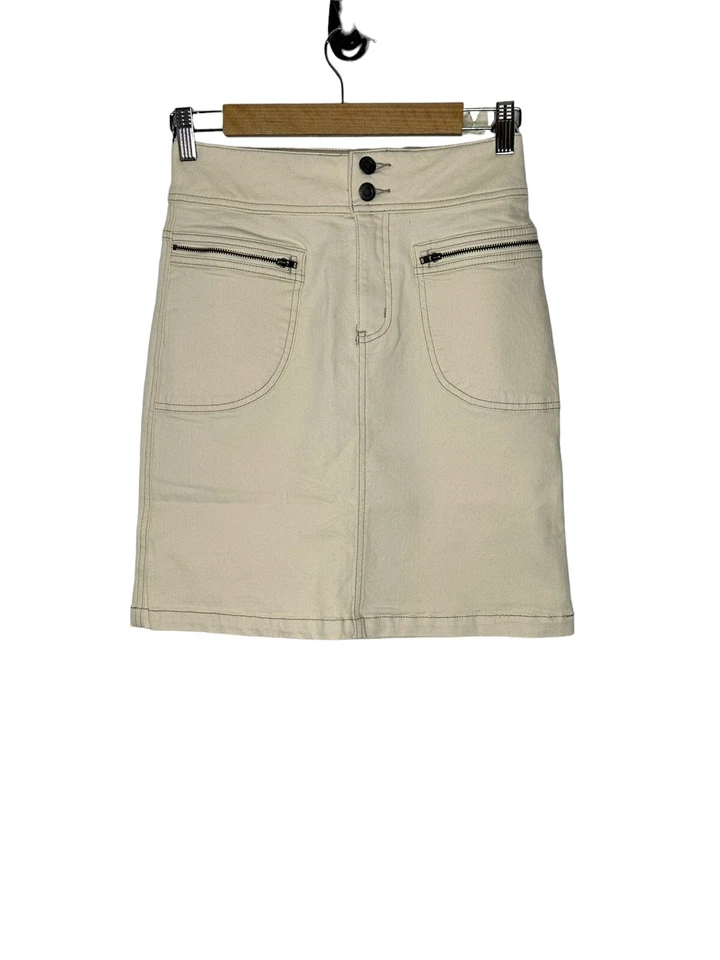 Saia Broadway Feminina Prana 0 Bolsos Elásticos Denim Casual Natural Nova Com Etiqueta - Imagem 4 de 4