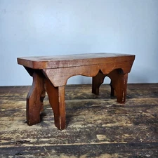 Vintage Arts and Crafts Style Handmade Vernacular Boarded Stool Signed 1970s