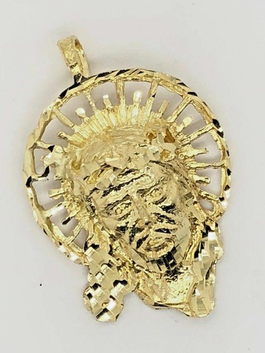 10k Yellow Gold Diamond Cut Jesus Christ Face Religious Charm Pendant 1.25" 5.2g - Picture 4 of 5