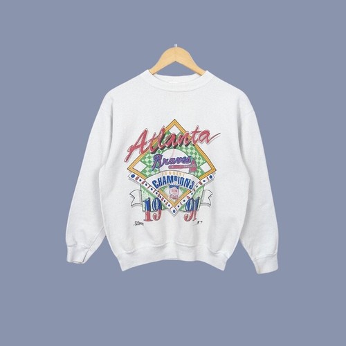 Atlanta Braves 1991 MLB Major League Baseball, white crewneck sweatshirt TE8776