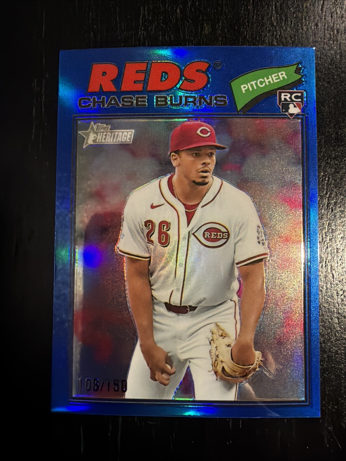 2026 Topps Heritage Chrome Blue Refractor Rookie Chase Burns #212 Reds 106/150