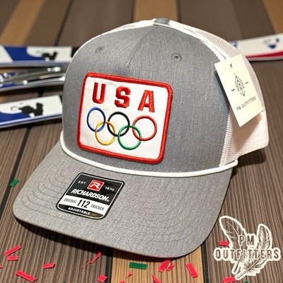 USA Olympics Retro Cap Richardson 112 Gray / White Rope Trucker SnapBack Hat