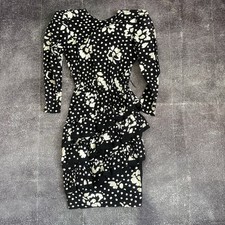 Women's Vintage 80's Choon California Floral Midi Black Long Sleeve Dress Sz 8