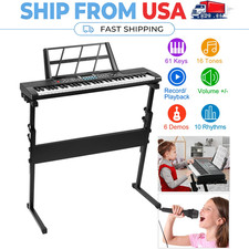 61 Key Electronic Piano Toy for Kids with Adjustable Stand Black for Beginners