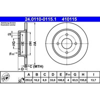 Bremsscheibe Ate 24.0110-0115.1 (2 Stk.) FüR Ford Sierra Ii Turnier