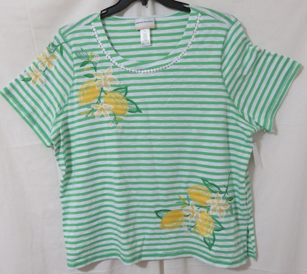 NWT Alfred Dunner Happy Hour Women Floral Lemon Embroidered Striped Tunic Top 2X
