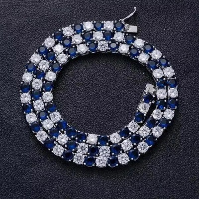 4MM Round Cut Lab Created Sapphire & Diamond Tennis Necklace 14k White Gold Over