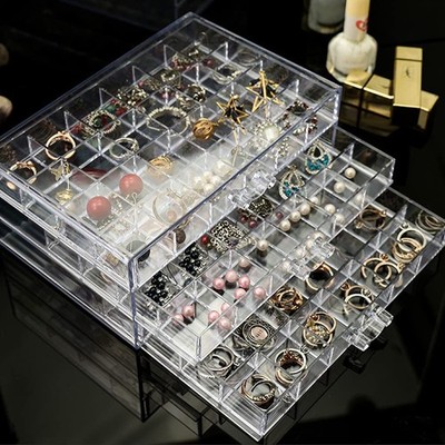 Earring Storage Box Organizer 3 Drawers Acrylic Jewelry Storage Box Holder Tr...