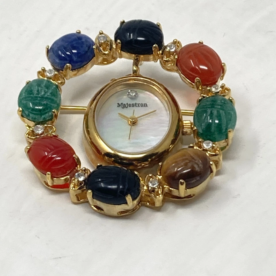 De Colección Majestron Broche Colgante Reloj Escarabajo PARA REPUESTOS REPARACIÓN Tono Dorado Esfera MOP Foto 3 de 4
