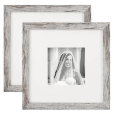 Picture Frames 8x8 Set of 2 Distressed White Wood Grain Photo Frame for Galle...