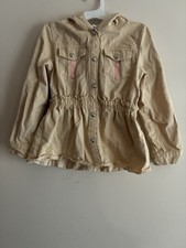 Little Lass Kids Girls Embroidered Floral Cotton Snap Hooded Jacket Yellow 7/8