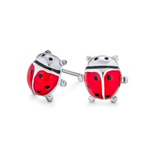 Red Garden Insect Ladybug Stud Earrings Silver Gold Plated
