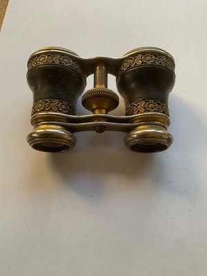 Antike Opernbrille Theatergläser 8 JRA IRA Monogramm Leder Fab Metallarbeit