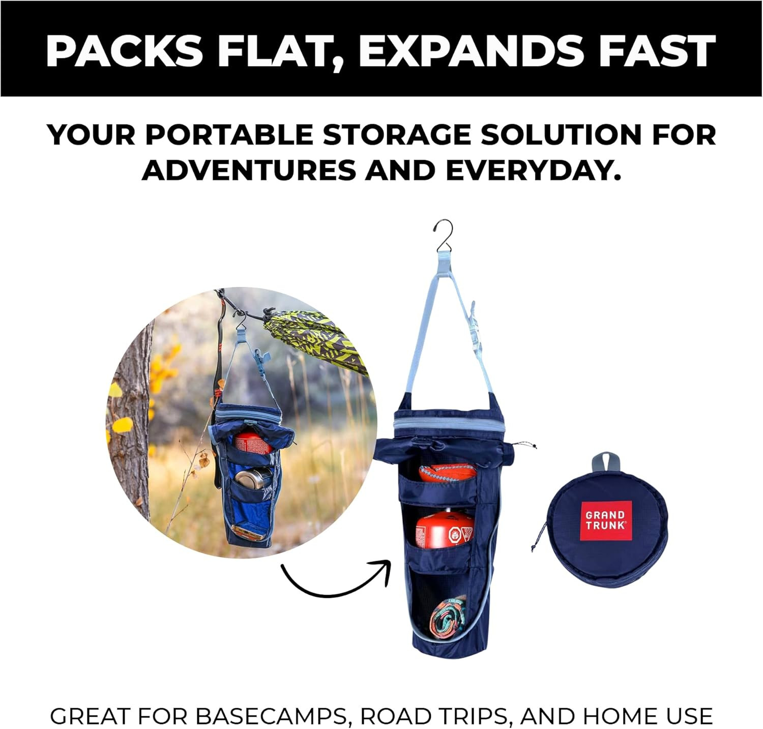 Adventure Shelf Small – 7L Compressible Hanging Organizer for Camping, Travel &