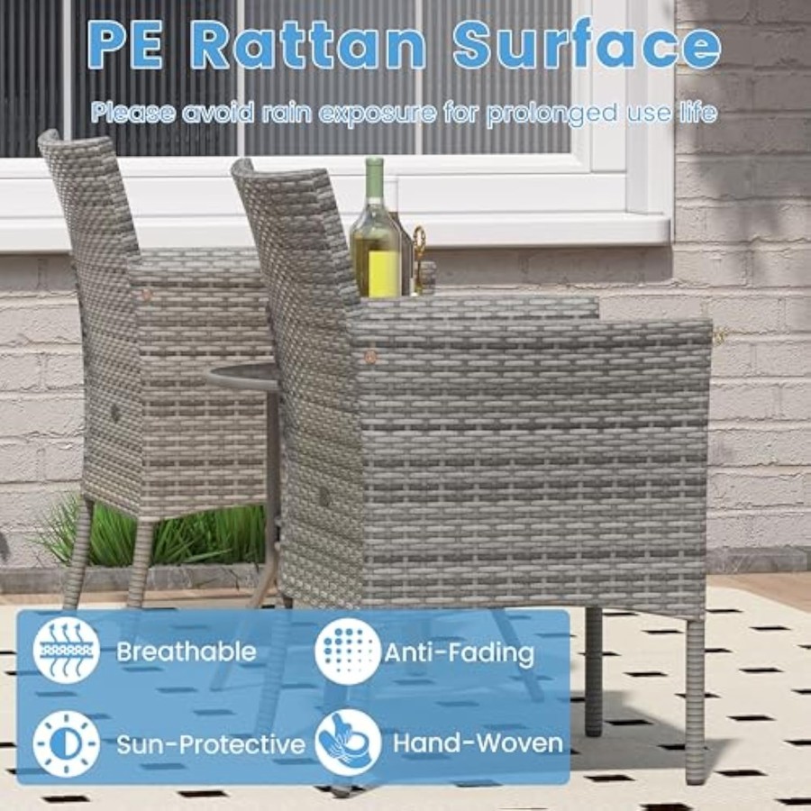 Wicker patio chairs set of 2, indoor outdoor pe rattan armchairs w/can