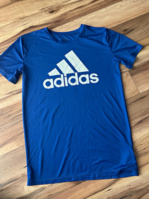 adidas Boy s Blue Graphic Logo T-Shirt Crew Neck Breathable Polyester L