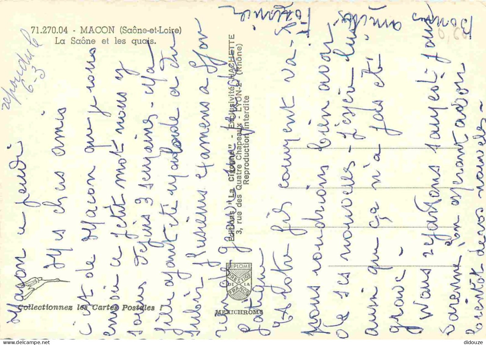 Postcard - 71 - Macon - La Saone et le Pont Saint Laurent - Serrated Card thumbnail 2