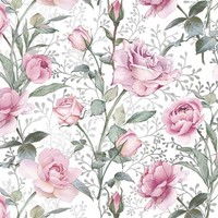 20 Servietten Pink Roses On Silver Rosen Silberne Ranken Romantik Blumen 33X33Cm