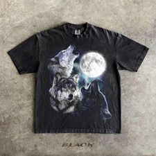 Retro Vintage Three Wolf Moon 90s Graphic Tee Unisex Short Sleeve T-Shirt S-5XL